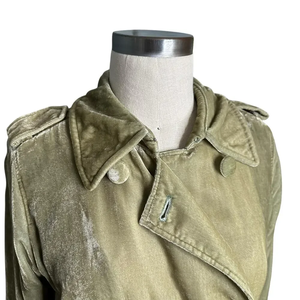 SCOTCH & SODA Very Very Velvet Green Belted Trench Coat Jacket Women's Size S - Picture 5 of 10